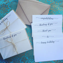 Load image into Gallery viewer, 10pk note card set:  variety, single greeting or custom