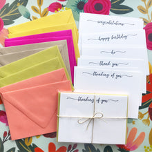 Load image into Gallery viewer, 10pk note card set:  variety, single greeting or custom