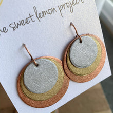Load image into Gallery viewer, silver, gold & copper earrings