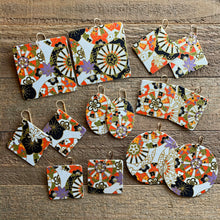 Load image into Gallery viewer, black, orange, green, purple and gold earrings