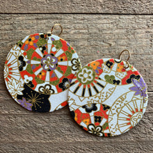 Load image into Gallery viewer, black, orange, green, purple and gold earrings