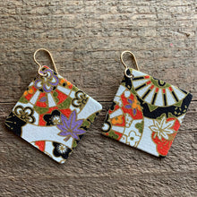 Load image into Gallery viewer, black, orange, green, purple and gold earrings