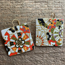 Load image into Gallery viewer, black, orange, green, purple and gold earrings
