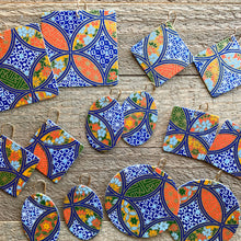 Load image into Gallery viewer, blue, green, orange and gold earrings
