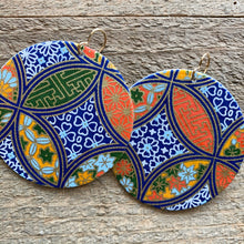 Load image into Gallery viewer, blue, green, orange and gold earrings