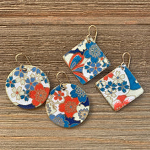 Load image into Gallery viewer, blue & orange floral earrings