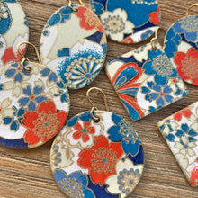 Load image into Gallery viewer, blue & orange floral earrings