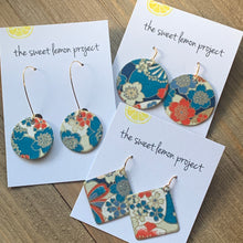 Load image into Gallery viewer, blue & orange floral earrings