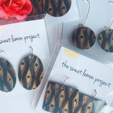 Load image into Gallery viewer, black, gold and copper earrings