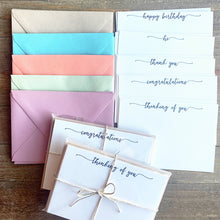 Load image into Gallery viewer, 10pk note card set:  variety, single greeting or custom