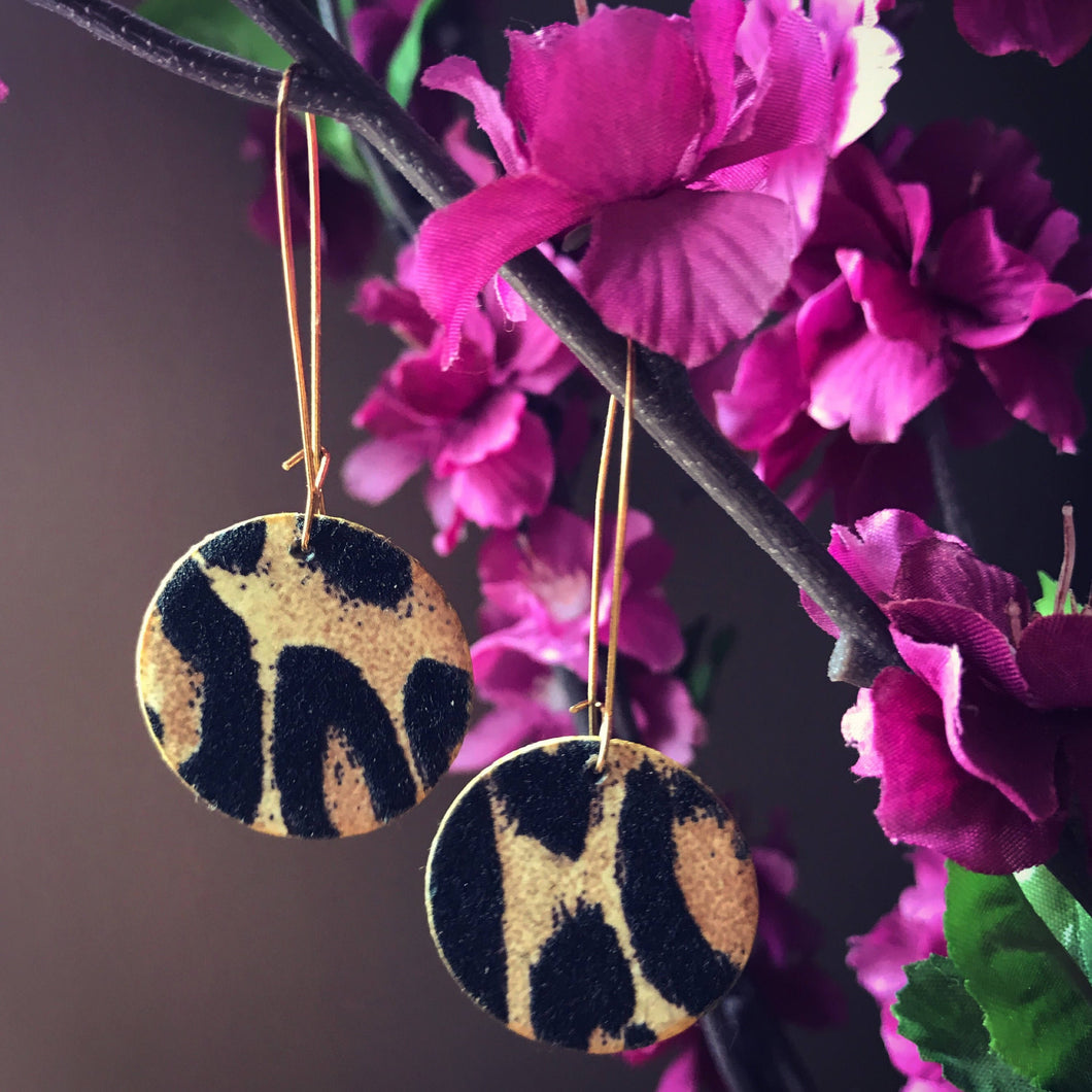 black & gold animal print earrings