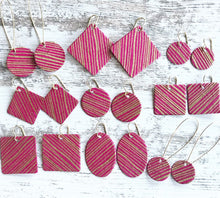 Load image into Gallery viewer, bright pink and gold striped earrings
