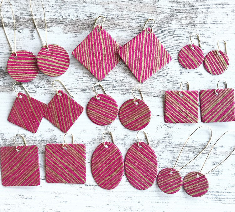 bright pink and gold striped earrings