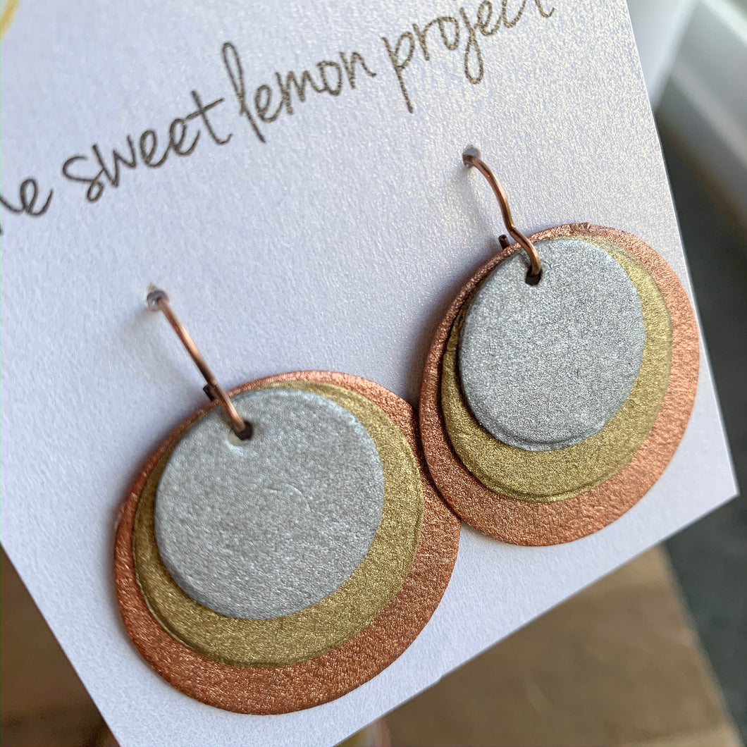 silver, gold & copper earrings