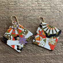 Load image into Gallery viewer, black, orange, green, purple and gold earrings
