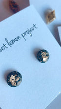 Load image into Gallery viewer, gold leaf &amp; glitter stud earrings
