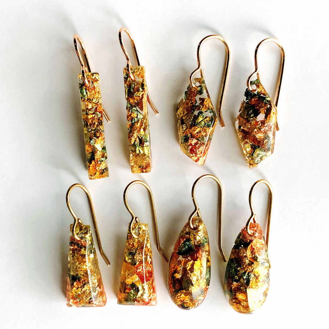 gold, blush and blue foil flake earrings