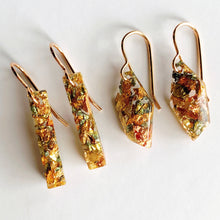 Load image into Gallery viewer, gold, blush and blue foil flake earrings
