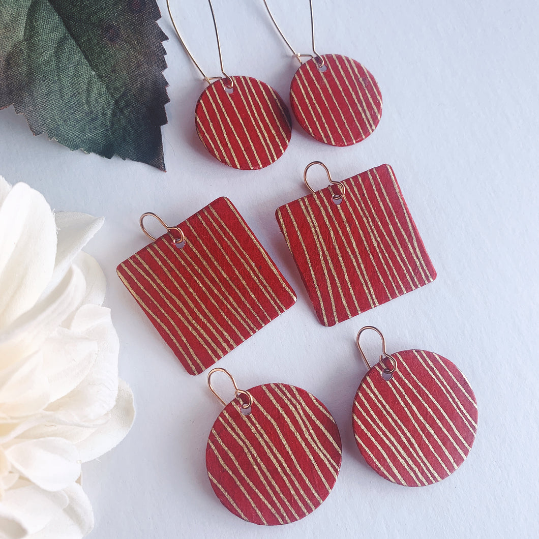 red with gold stripes earrings