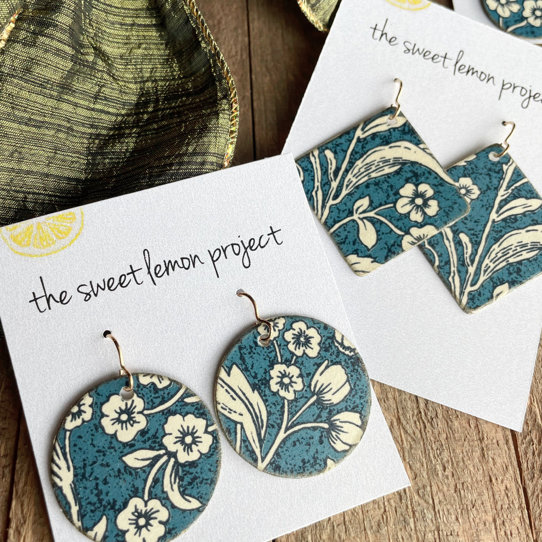 Navy floral earrings